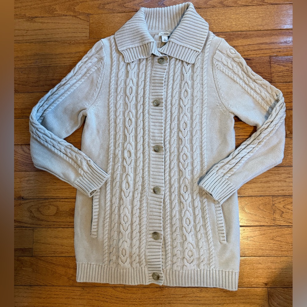 L.L. Bean Button Cable-Knit Button Down Long Card… - image 5